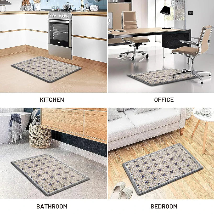 Luxe Home Columbo Anti-Fatigue Kitchen Mat - 45x75 cm Non-Slip Cushioned Comfort Mat - Moroccan Tile Pattern Standing Desk Mat - Waterproof and Easy to Clean for Home and Office